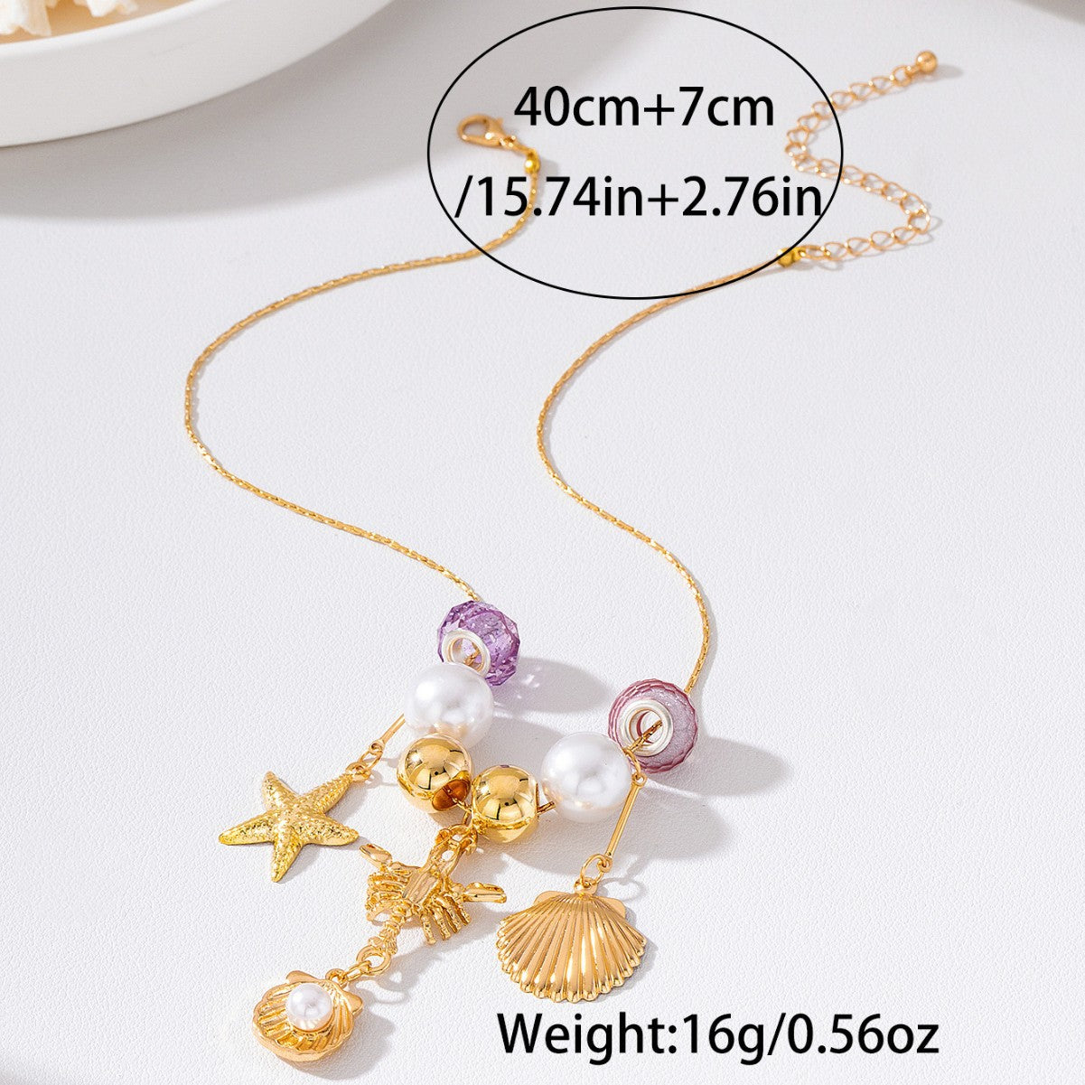 Wholesale Beach Vacation Starfish Seashell Pearl Necklace Purple Beaded Ocean Pendant Choker Fashion Jewelry Accessory Women Gift Boutique Resale