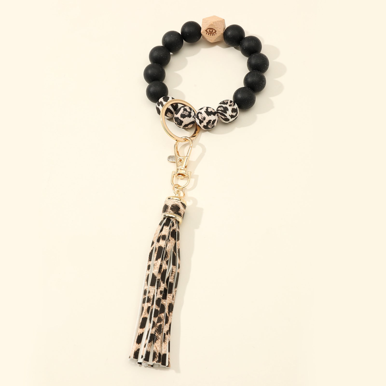 Wholesale Silicone Beads Bracelet Wooden Beads Keychain Wristlet Keychain ACC-KC-Jinz003