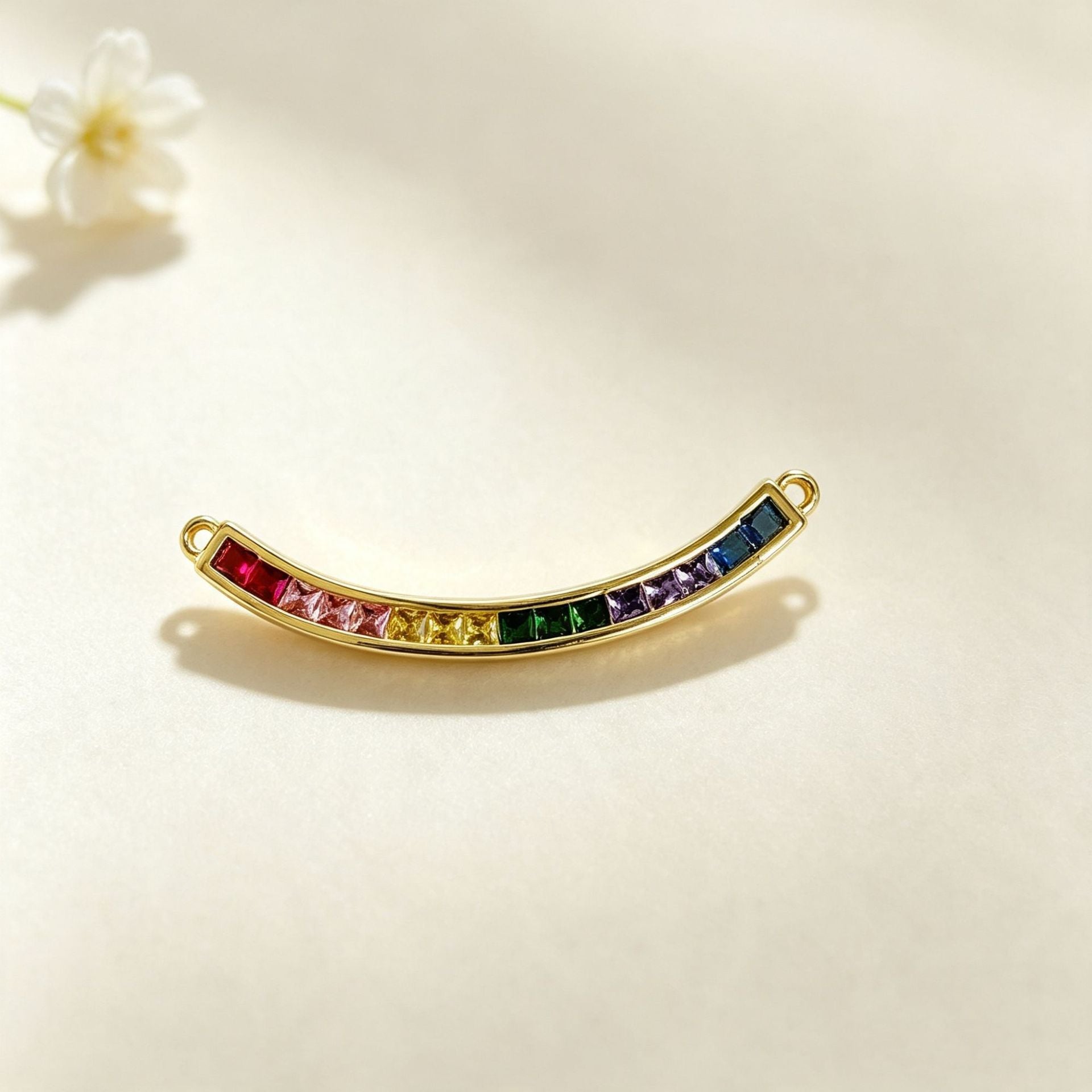 Wholesale Rainbow Zircon Geometric Curve Pendant Necklace Gold Plated Brass Fashion Accessory Gift For Women Boutique Resale