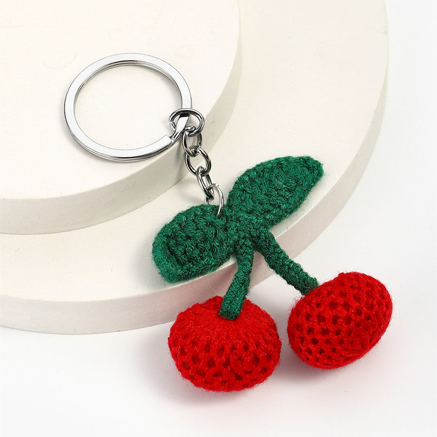 Wholesale Cute Hand-woven Diy Knitted Wool Cherry Keychain ACC-KC-RongRui016