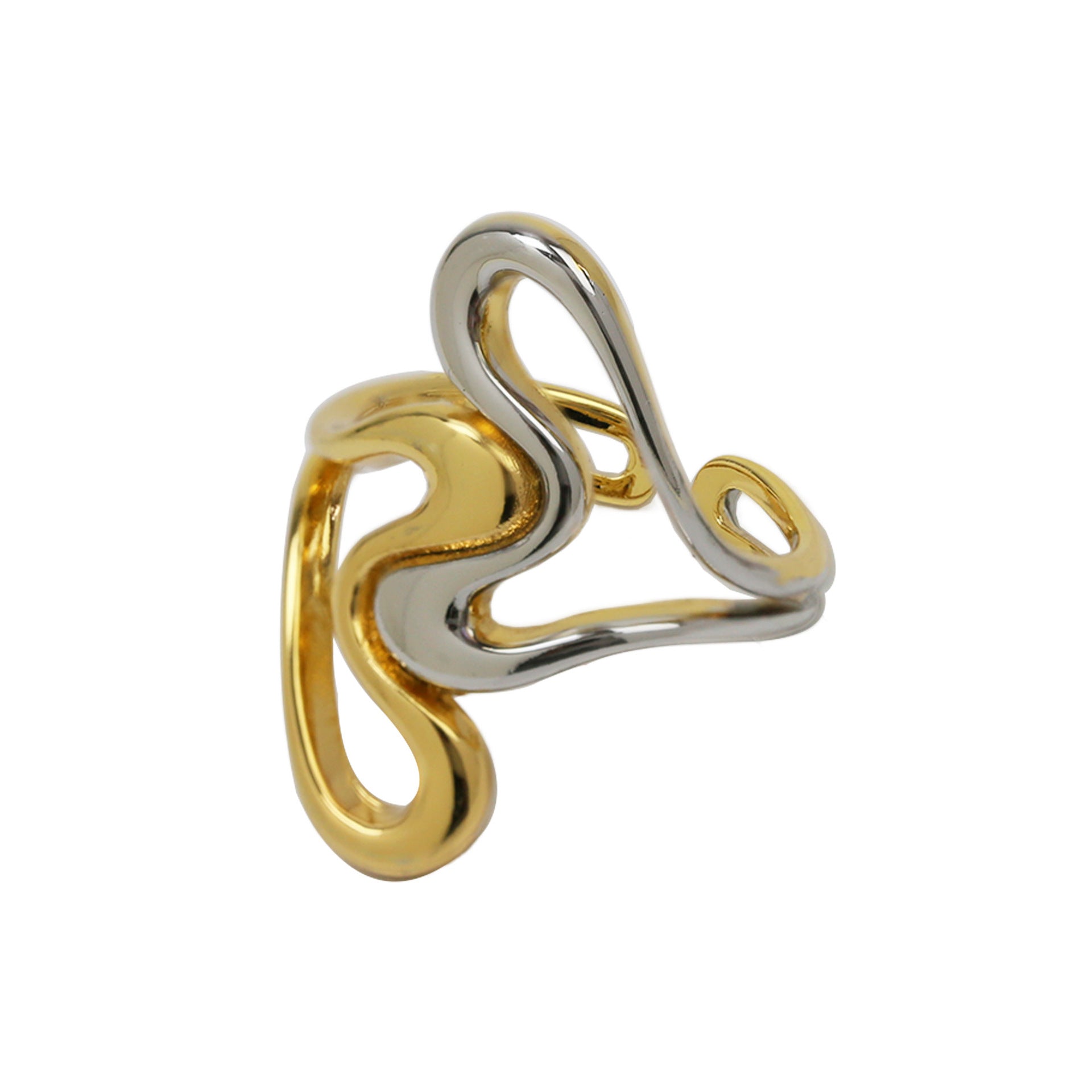 Wholesale Light luxury brass two-tone gold and silver heart-shaped open ring