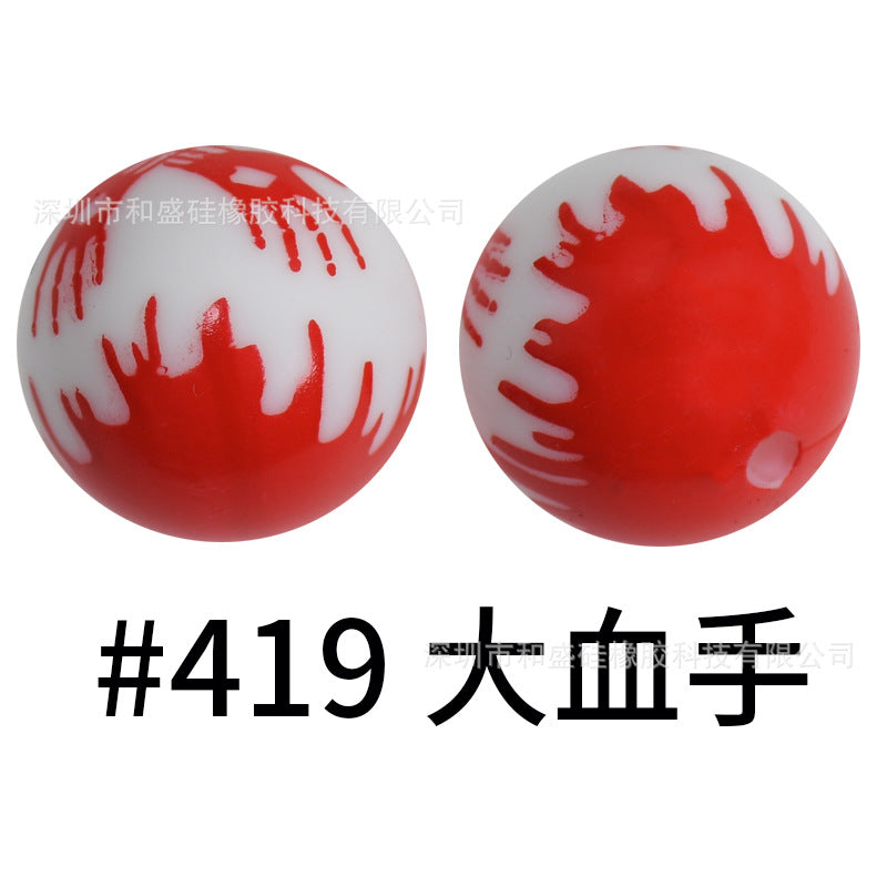 Wholesale 50pcs 15mm Western Style Leopard Skull Color Aztec Printed Silicone Balls Beads ACC-BDS-HeSheng002