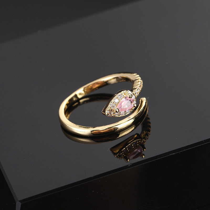 Wholesale Vintage Snake Design Copper Zircon Open Ring Trendy Women S Jewelry Accessory Gift