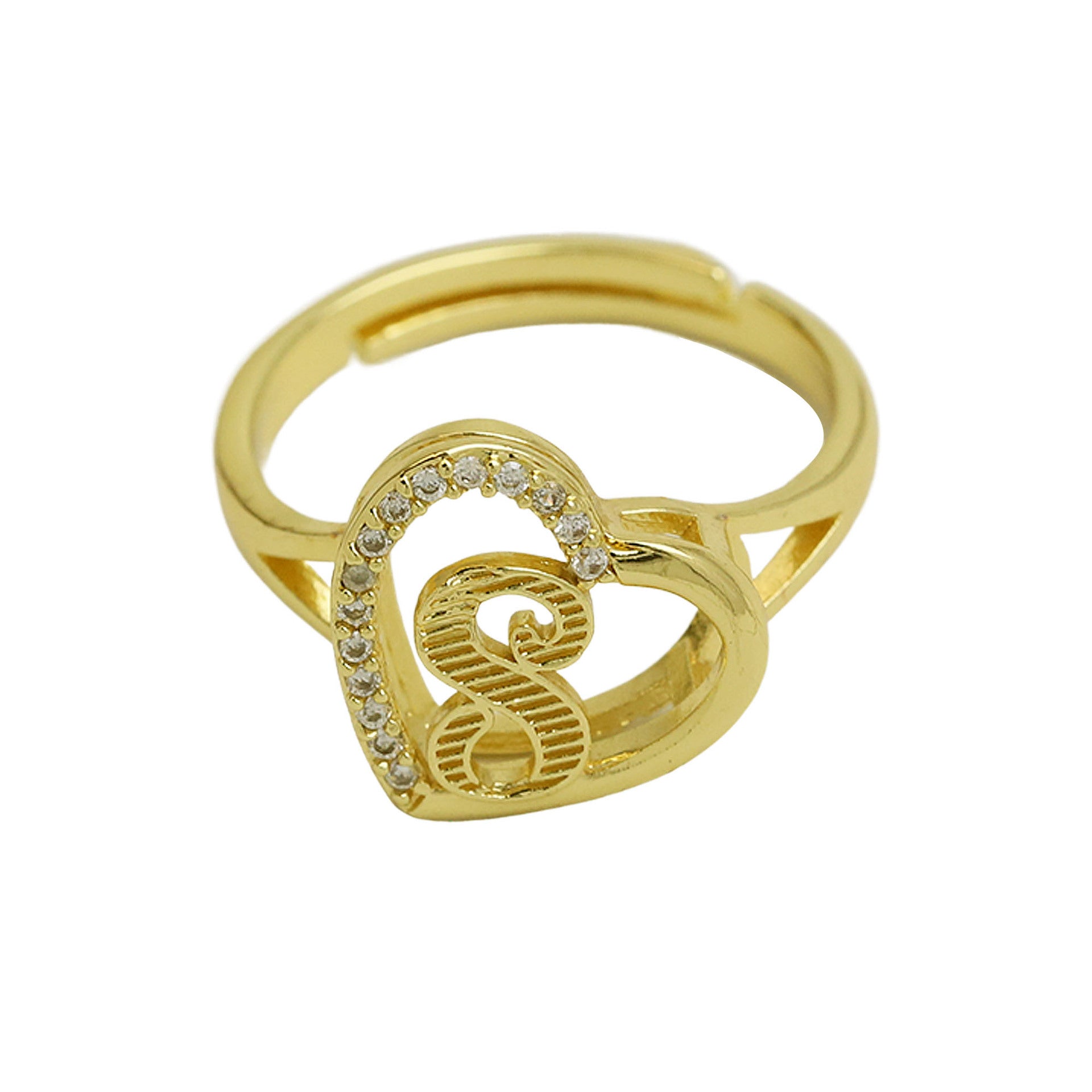 Wholesale  white gold heart-shaped love texture hollow 26 grass English letters open heart ring