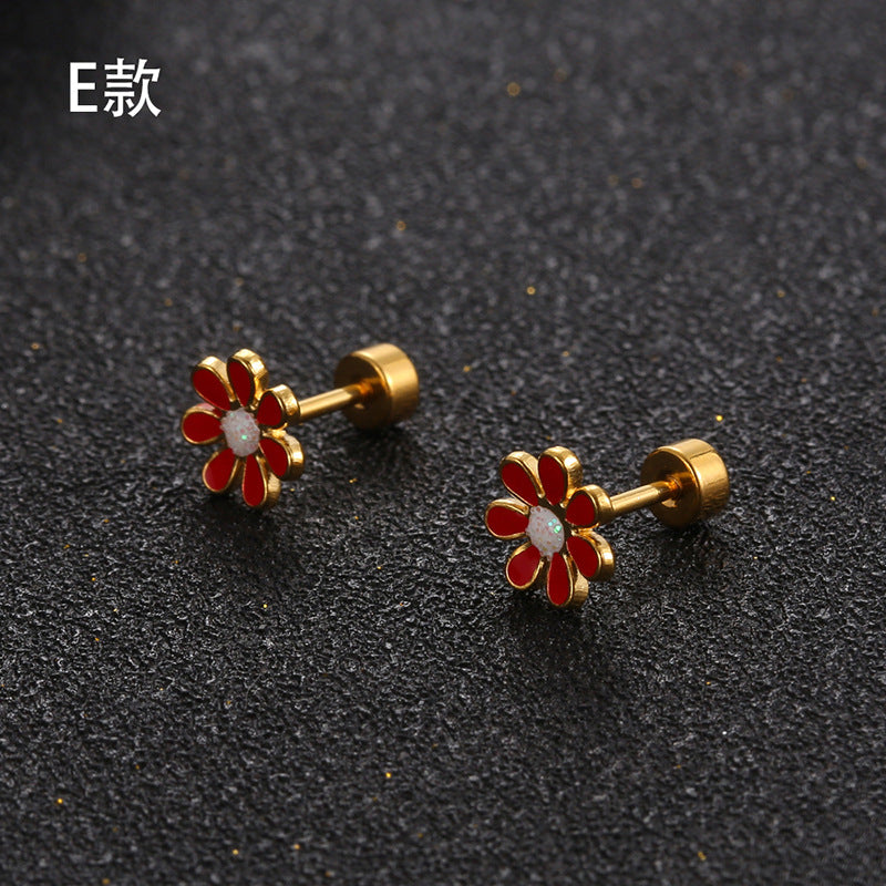 Wholesale Titanium Steel Three-Dimensional Petal Earrings ACC-ES-Yixin012