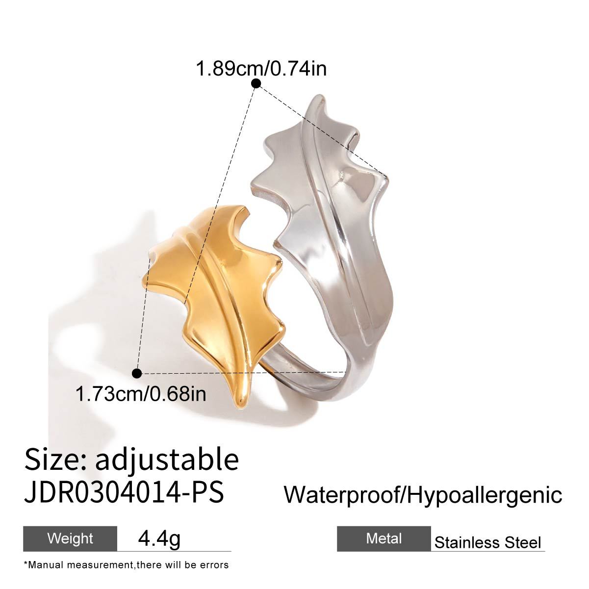 Wholesale 18K Gold Stainless Steel Gold and Silver Color Matching Leaf Color Matching Open  Ring