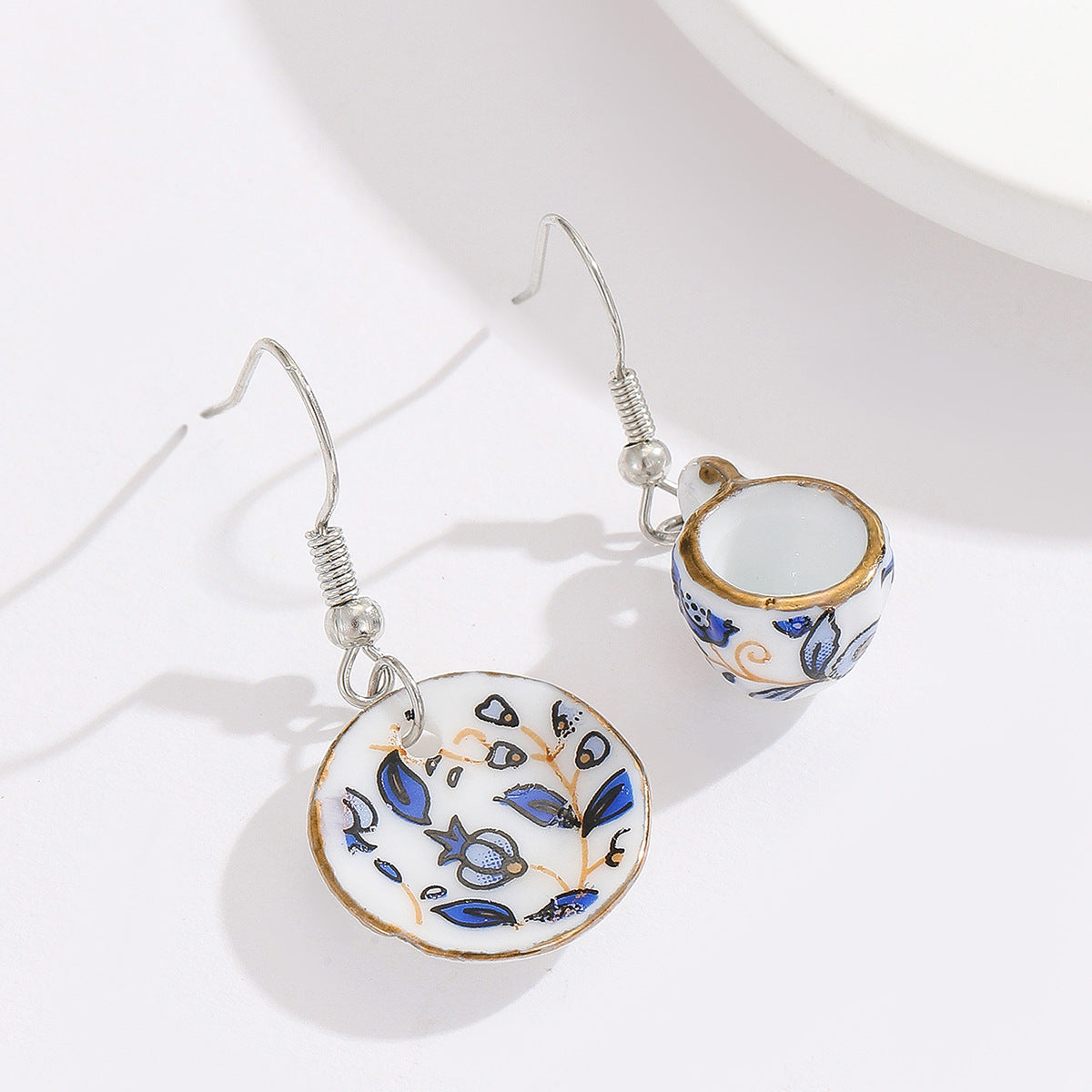 Wholesale Cup and Plate Shaped Ceramic Blue and White Porcelain Earrings