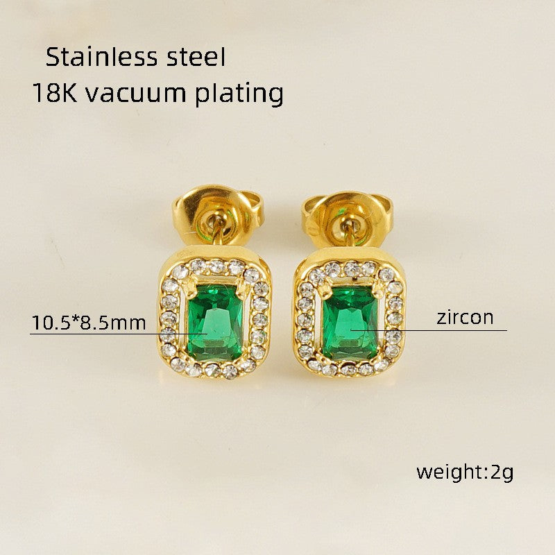 Wholesale square zircon earrings  titanium steel diamond earrings