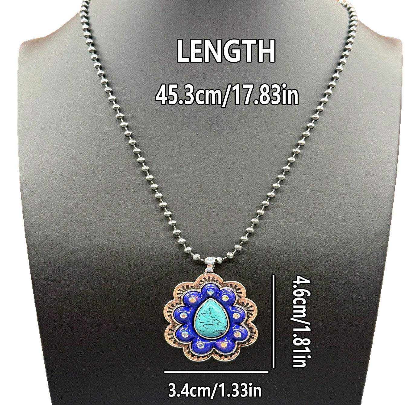 Wholesale Vintage Bohemian Turquoise Rhinestone Flower Pendant Necklace Zinc Alloy Bead Chain Women S Fashion Accessory