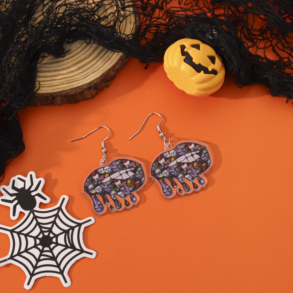 Wholesale  Acrylic Pumpkin Lantern Bat Earrings
