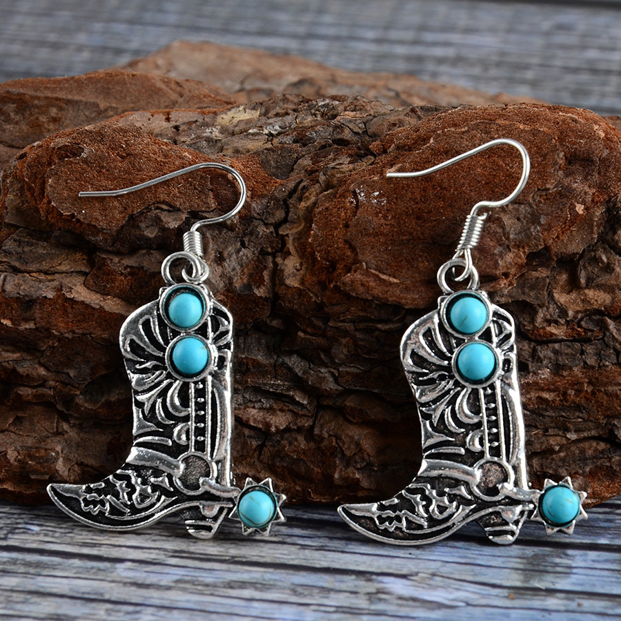 Wholesale retro inlaid turquoise pendant earrings