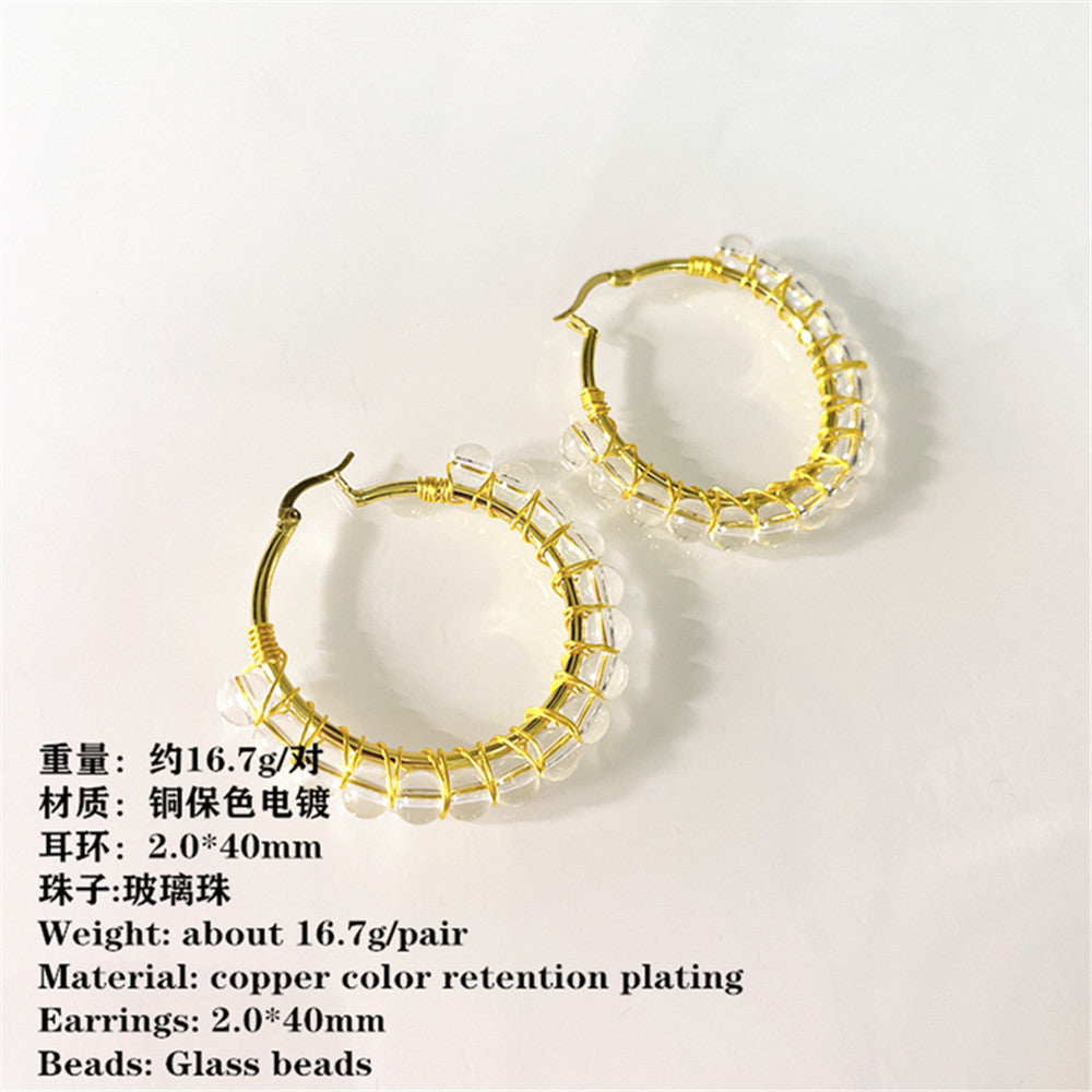 Wholesale Round Stone Volcanic Rock Synthetic White Turquoise Earrings