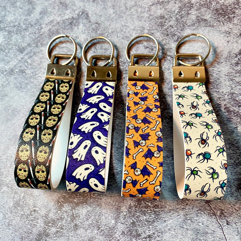 Wholesale  Leather Keychain Ghost Print,  Trendy Car Key Accessory for Resale Party Gift