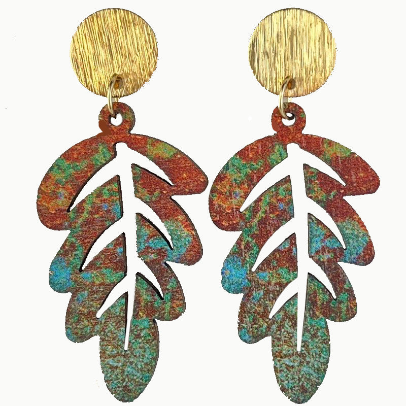 Wholesale 2 Pairs/pack Forest Natural Mountain Plant Leaf Maple Leaf Wood Earrings ACC-ES-HY157
