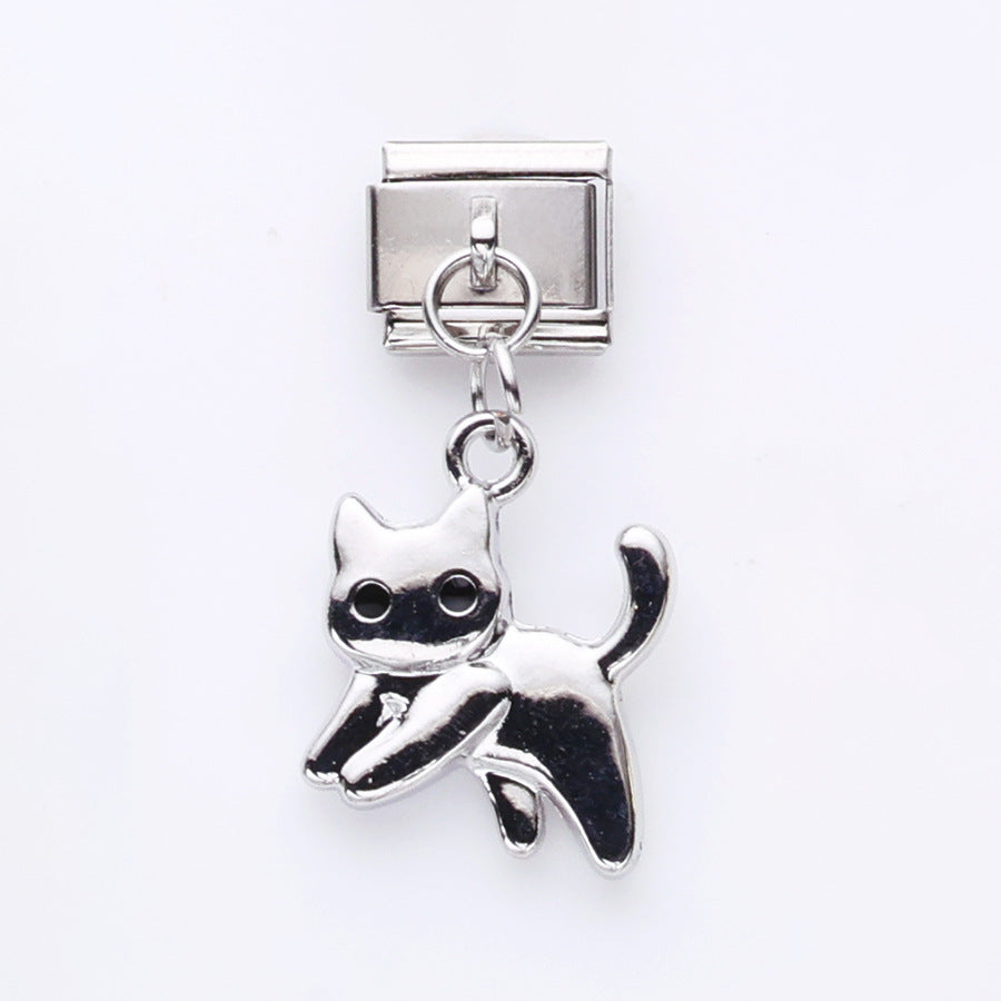 Wholesale 10pcs Tulip Cat Swan Alloy Pendant Italian Module DIY Stainless Steel Bracelet Accessories