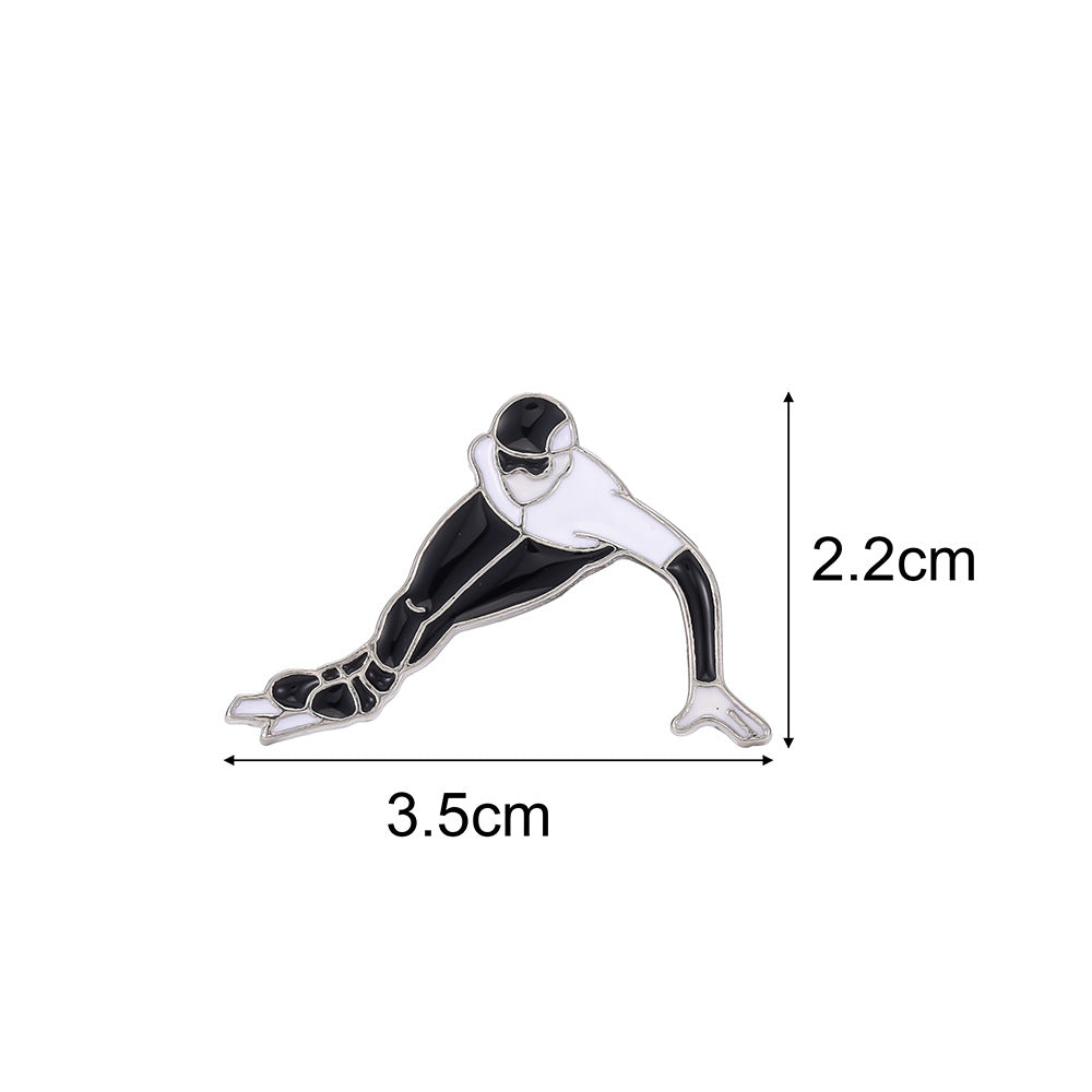 Wholesale Creative black-and-white athletes short track speed skating over the bend posture modeling alloy brooch