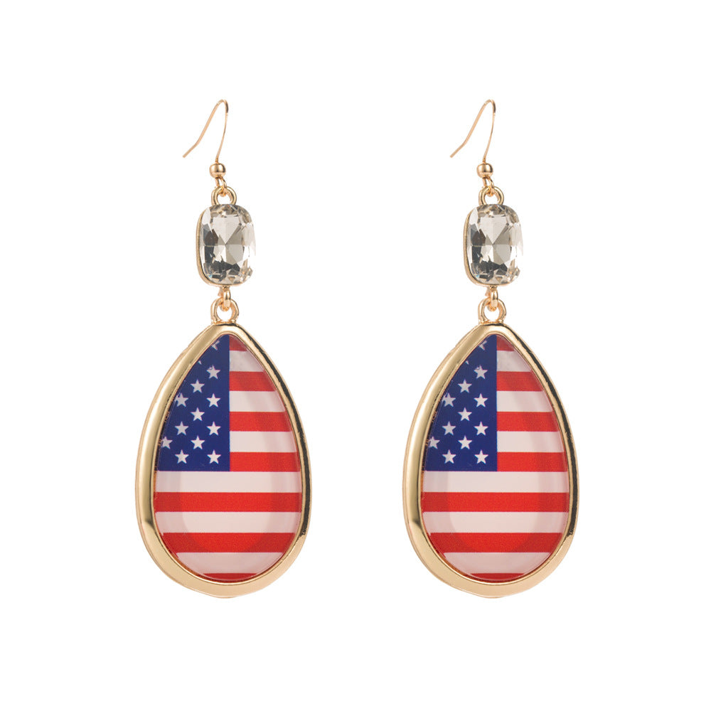 Wholesale alloy set acrylic diamond red white blue print earrings