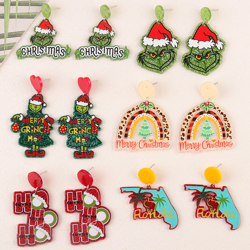 Wholesale Christmas Tree English Clown Acrylic Earrings