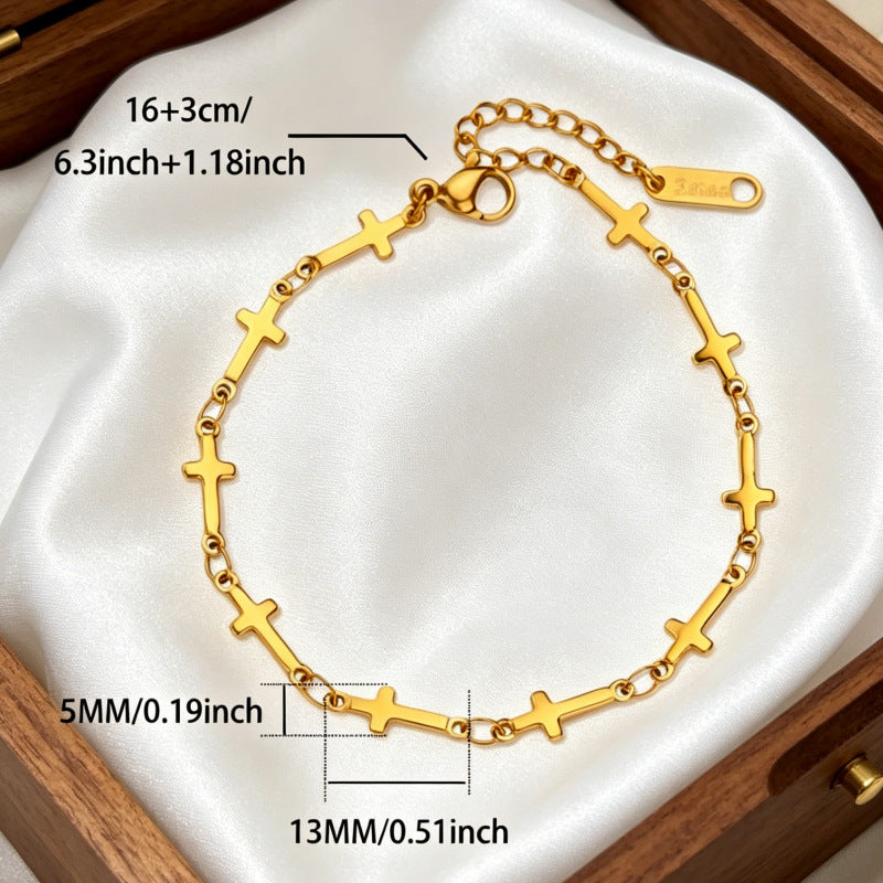Wholesale Gold Plated Stainless Steel Cross Bracelet Unisex Fashion Jewelry Accessory for Boutique Resale