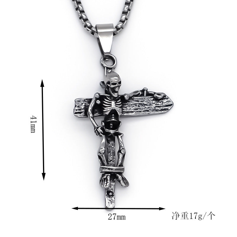 Wholesale Retro Skull Cross Pendant Necklace Silver Alloy Couples Jewelry Fashion Accessory For Boutique Resale