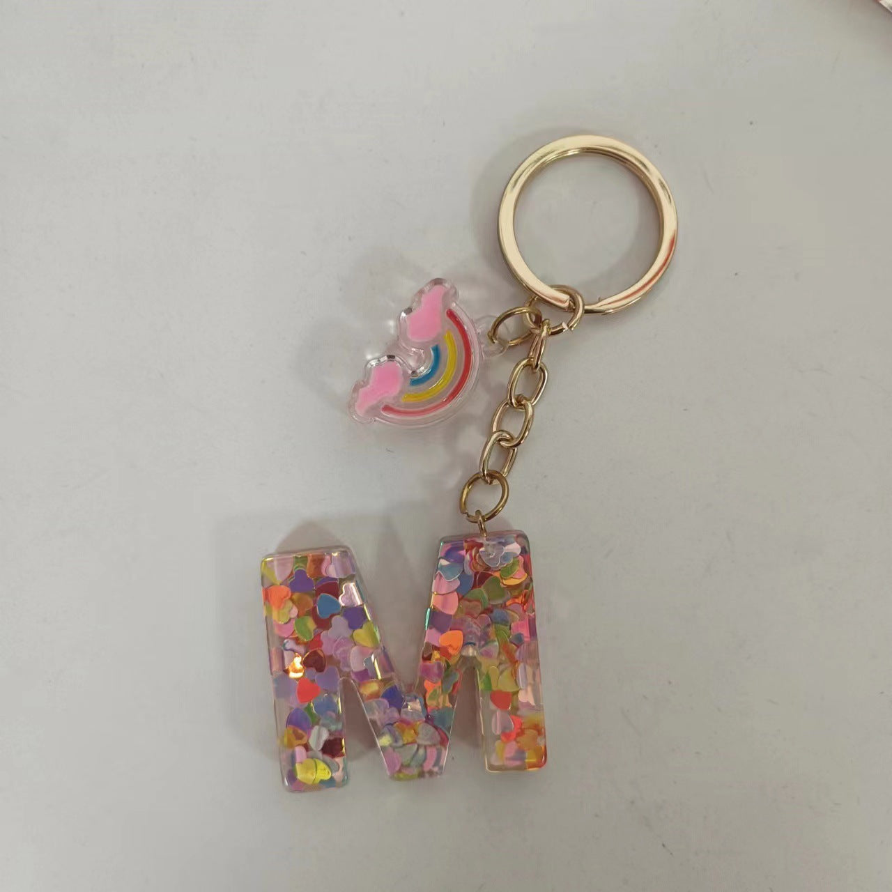Wholesale Trendy Resin Alphabet Letter Keychains 26 A Z Iridescent Sequin Charm Set Party Gift Bag Charm Boutique Resale Accessory