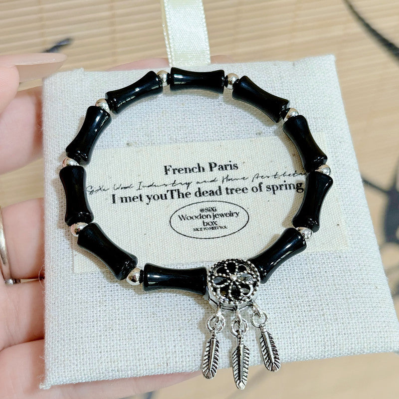 Wholesale Handmade Bamboo Dream Catcher Bracelet with Tassel - Literary Retro Unisex Jewelry Accessory