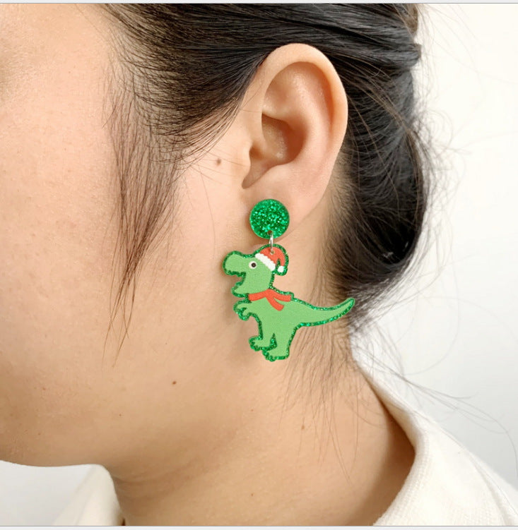 Wholesale Christmas Dinosaur Santa Hat Acrylic Glitter Scarf Earrings ACC-ES-XueP035