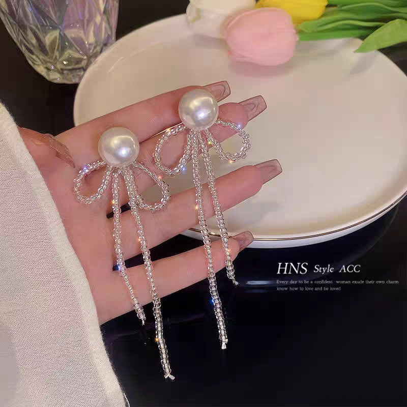 Wholesale Tassel Bow Pearl Earrings
