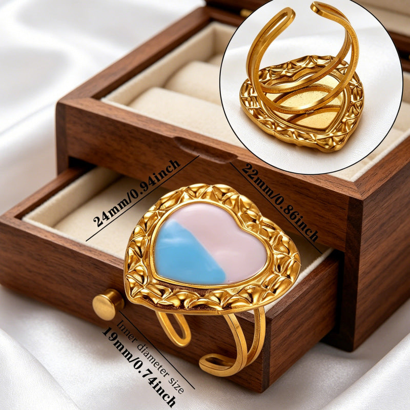 Wholesale Oil Drop Heart Crown Ring Stainless Steel Fashion Accessory Gift
