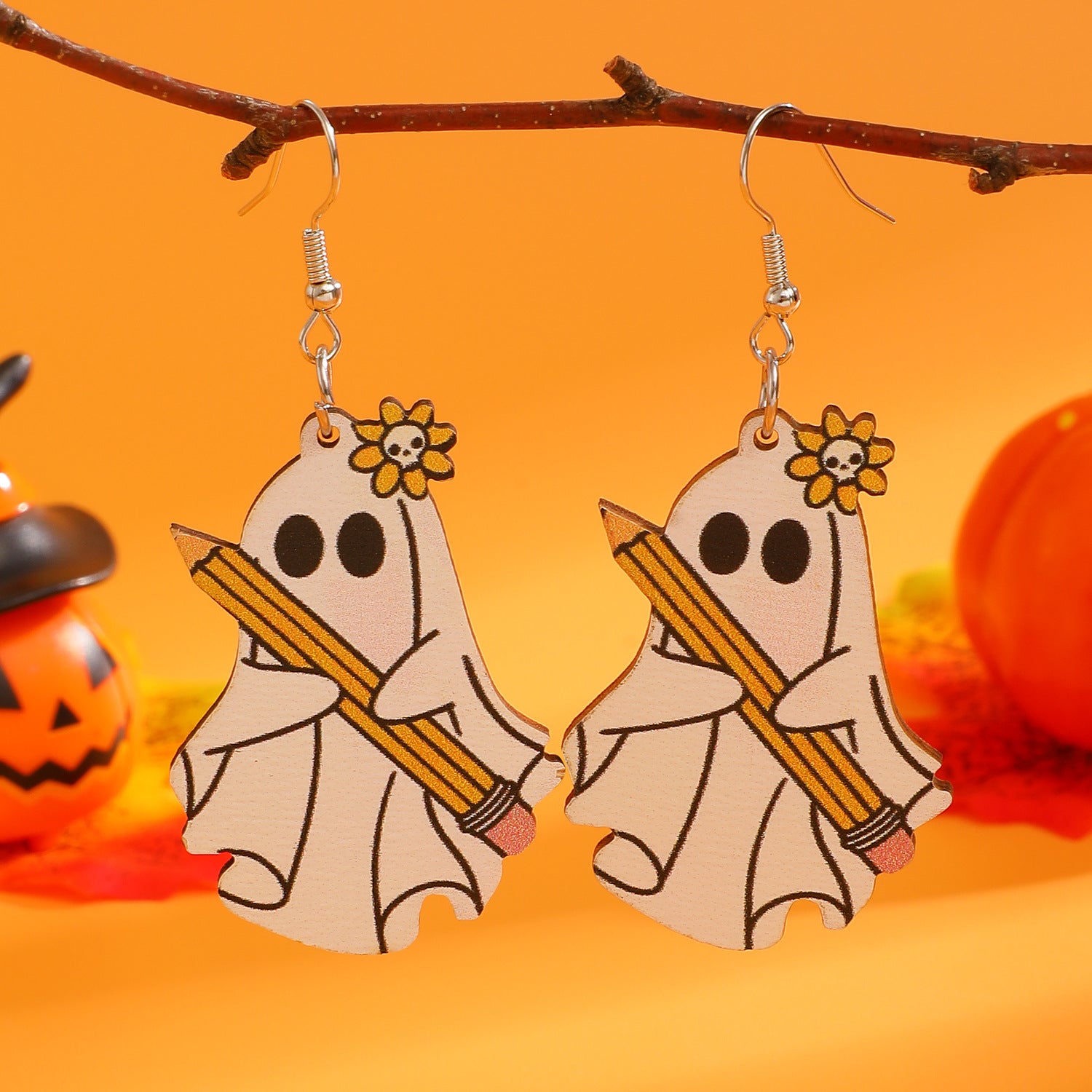 Wholesale Wooden Printed Ghost Rabbit Earrings Fashion Accessory for  Party Gift