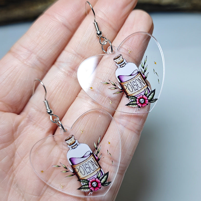 Wholesale Heart Water Drop Poison Bottle Earrings