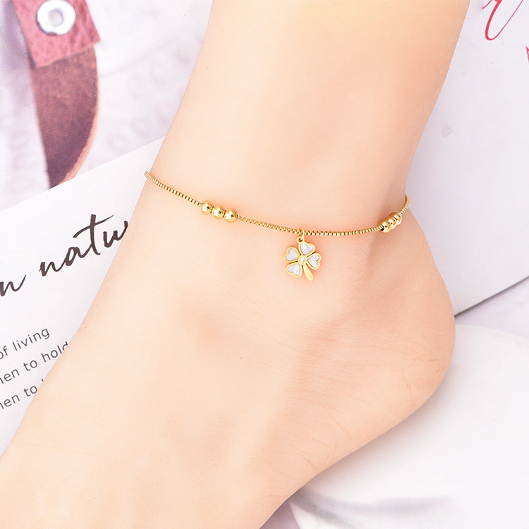 Wholesale Titanium Steel golden bean love anklet  butterfly green zircon anklet