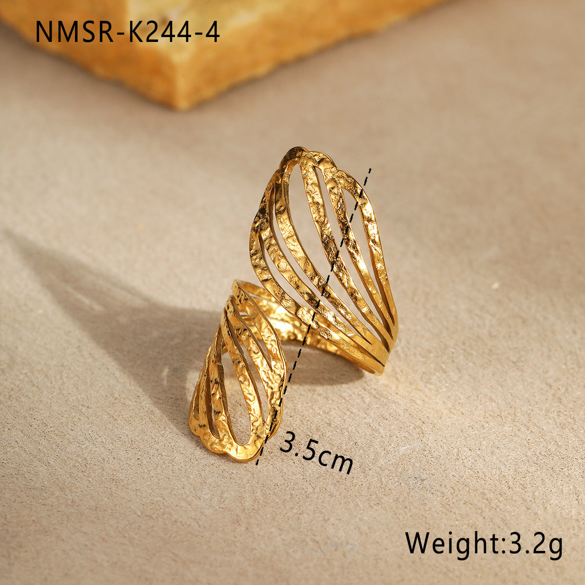 Wholesale  multi-layer hollow line stainless steel ring plating 18K gold open ring