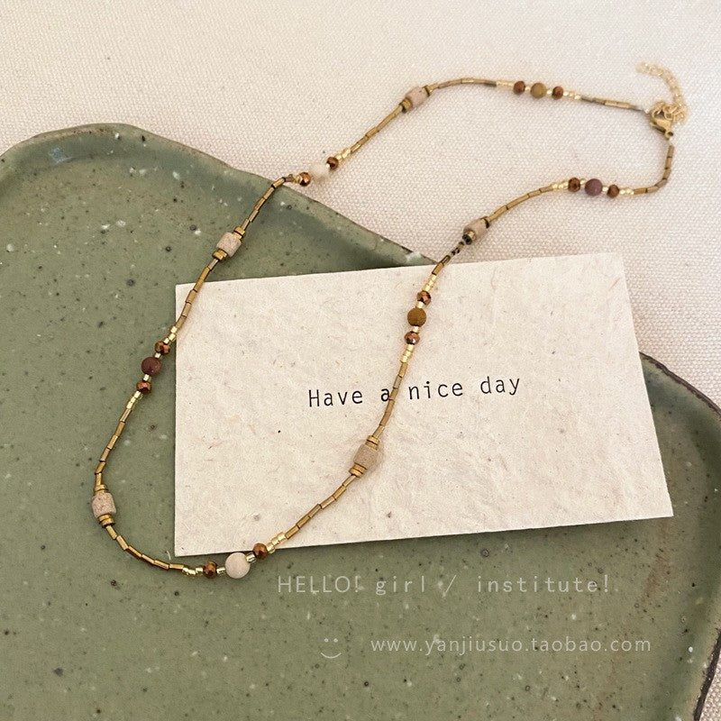 Wholesale Colorful Light Luxury Turquoise and Pearl Beaded Clavicle Necklace