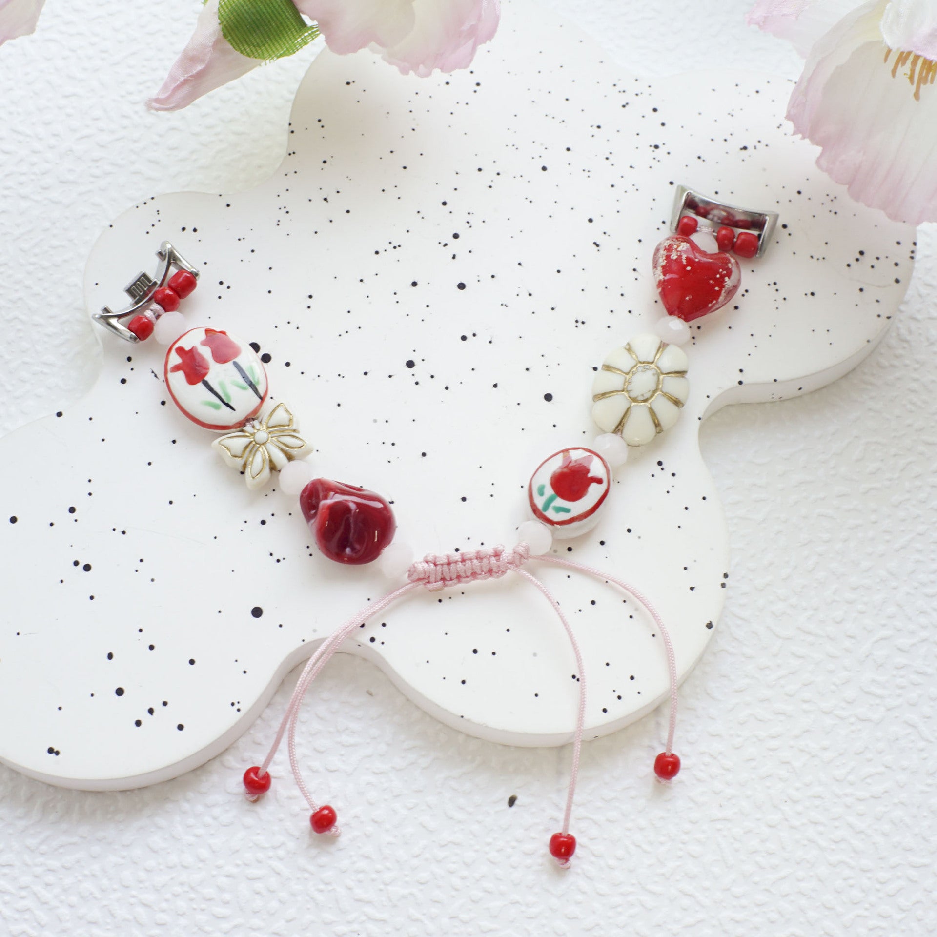 Wholesale Sweet Handmade Beaded Flowers Heart Adjustable Bracelet