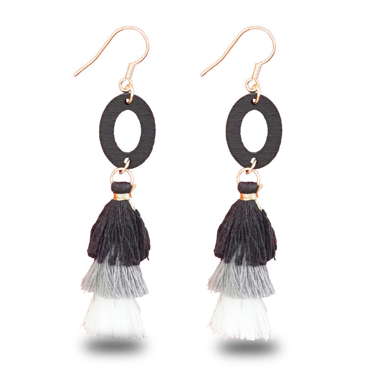Wholesale 2 pairs/pack Hand Braided Earrings Ethnic Style Wooden Tassel Earrings ACC-ES-Jixuan003