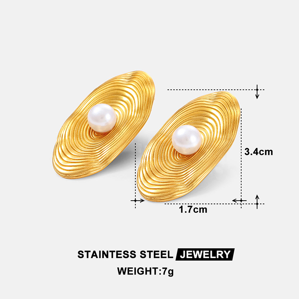Wholesale Ocean Conch Rhinestone Pearl Earrings Stainless Steel Statement Ear Studs Fashion Accessory