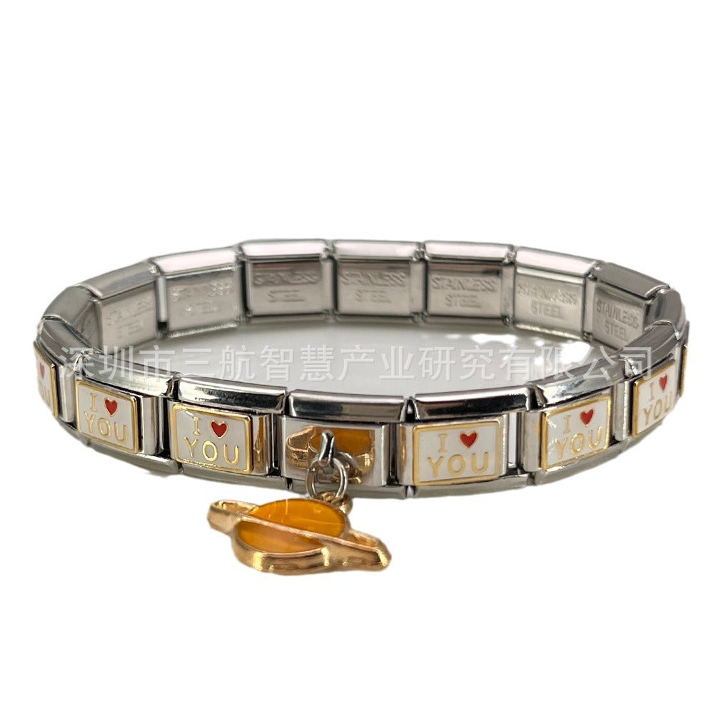 Wholesale 5pcs Italian Charm Bracelet 9mm DIY Splicing World Flag Series Stainless Steel Composable Bracelet