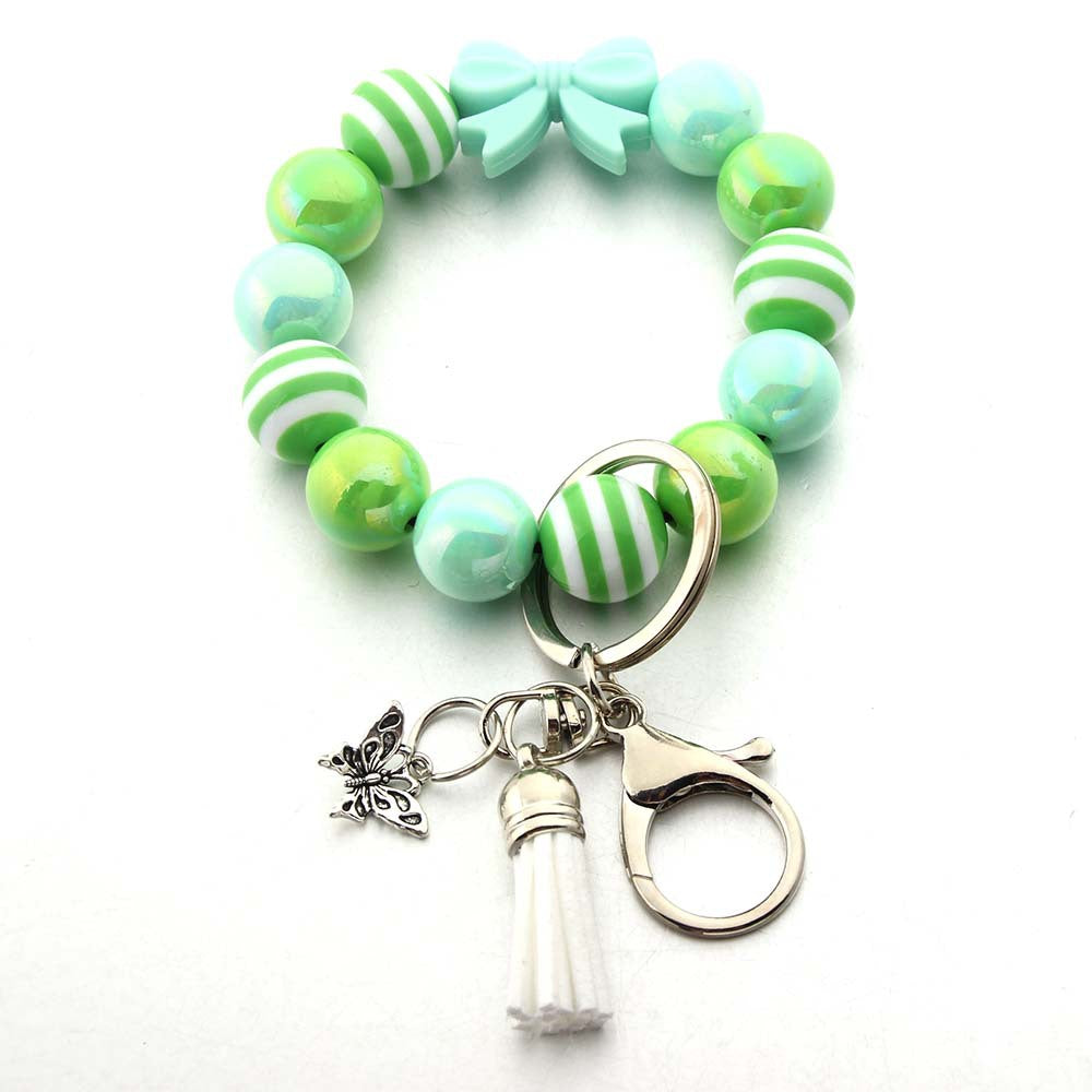 Wholesale Bow Acrylic Beaded Bracelet Keychain Wristlet Keychain ACC-KC-JinAn016