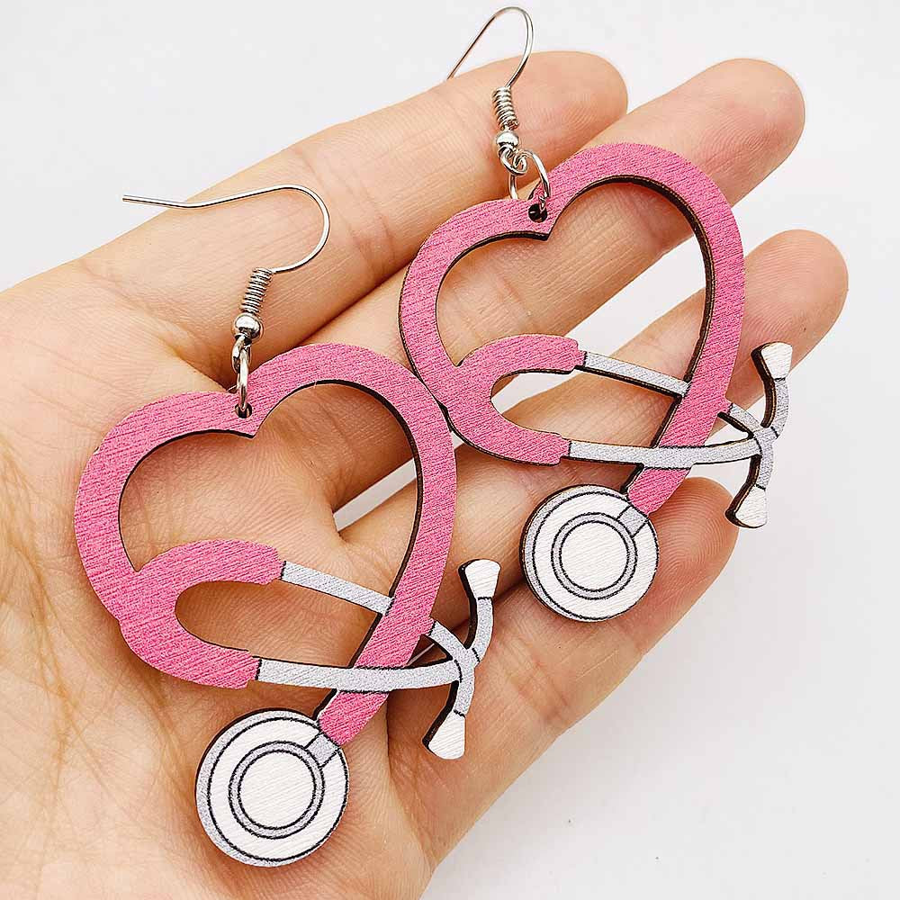 Wholesale  Nurse Day earrings Doctor Nurse Medical color earpiece wooden earrings