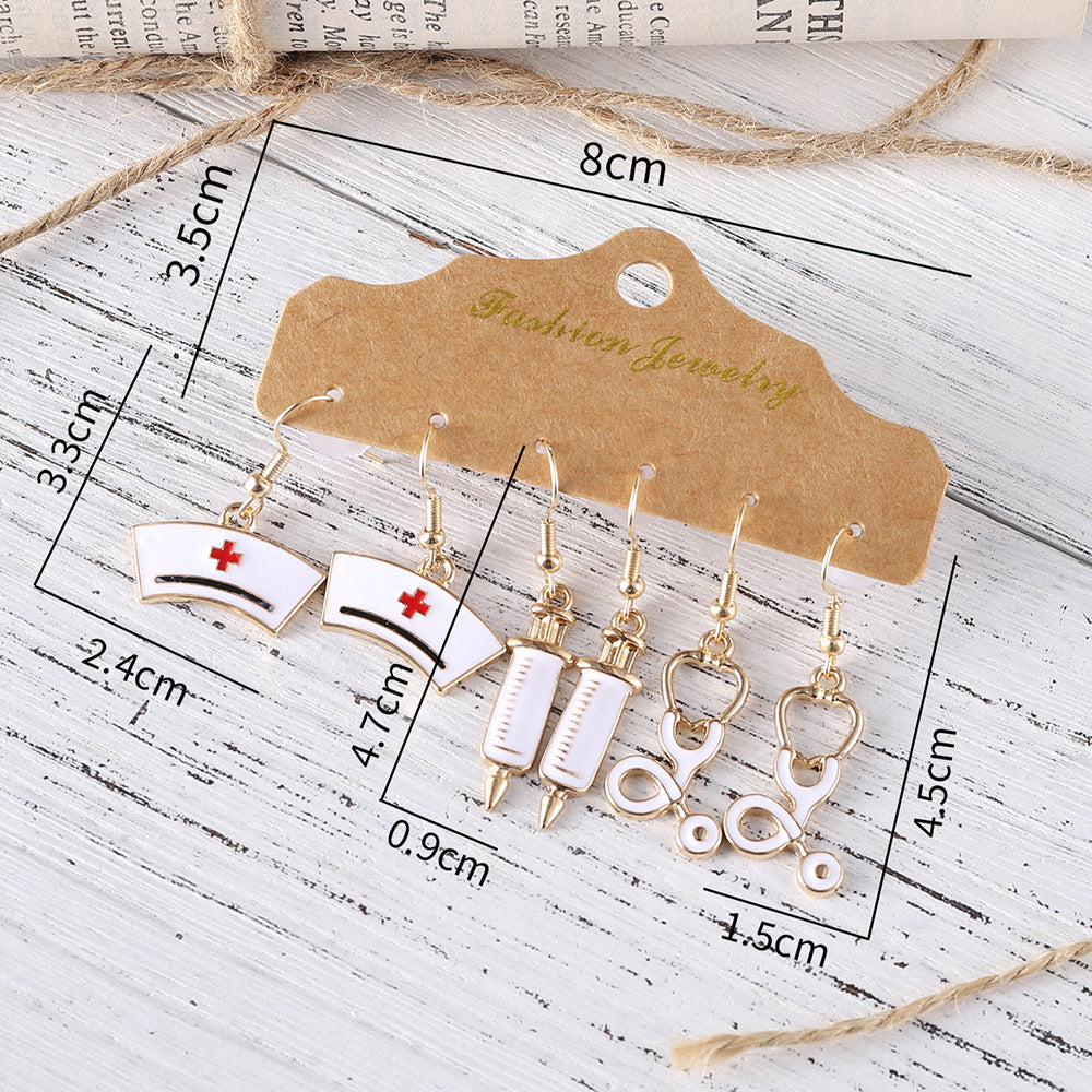 Wholesale Nurses Day nurse cap stethoscope syringe oil drop earrings set