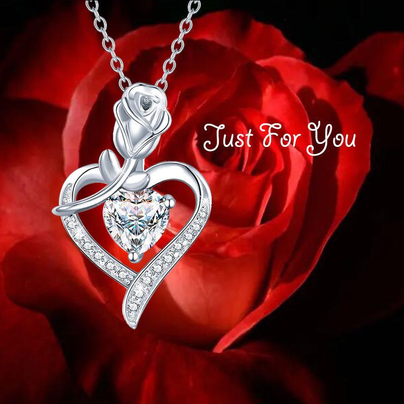 Wholesale s925 Silver Love Rose Necklace
