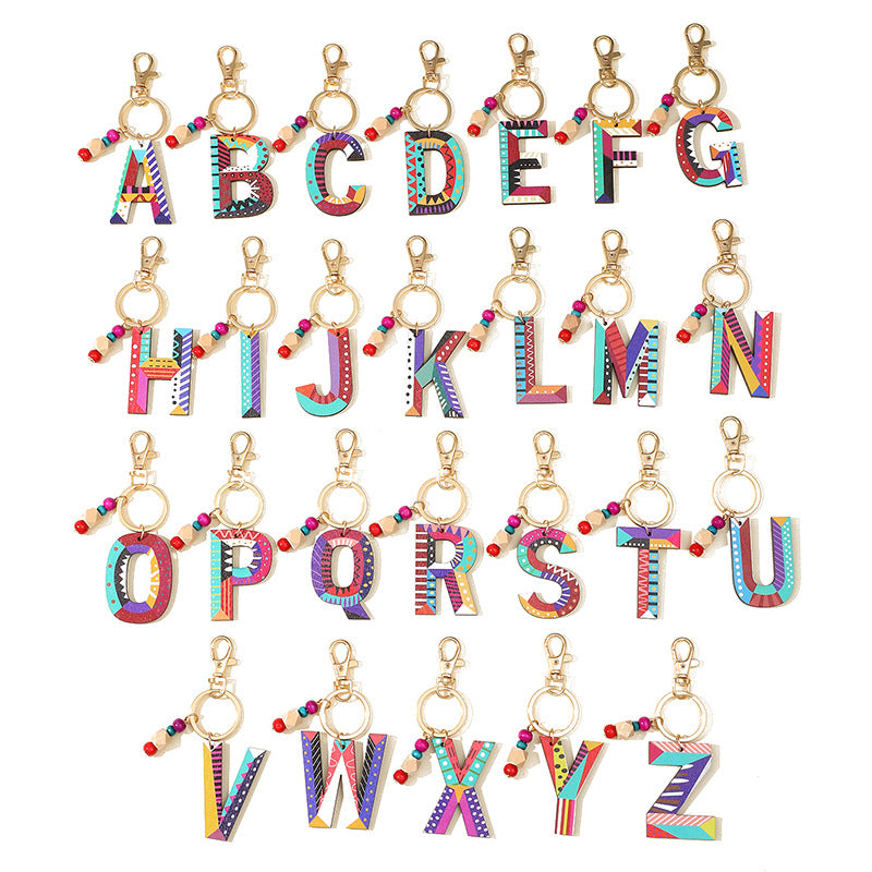 Wholesale Trendy Alphabet Bead Keychain Wooden Car Key Accessory Gift Boutique Resale