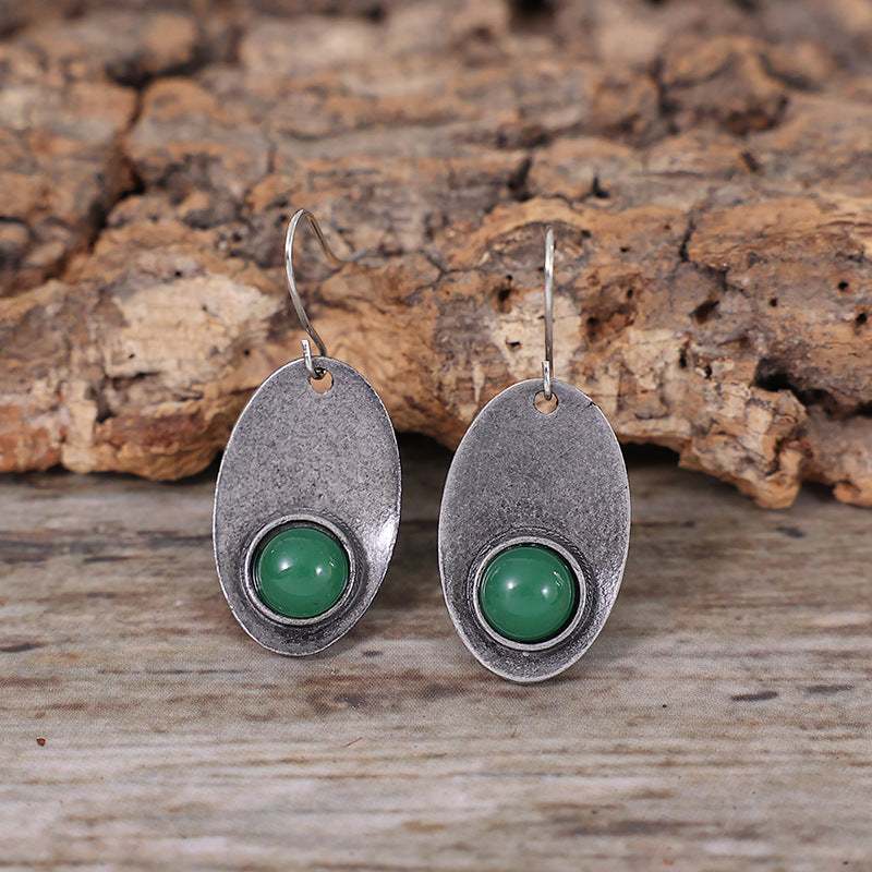 Wholesale Alloy Electroplated Retro Emerald Earrings for Everyday Wear Jewelry Accessory