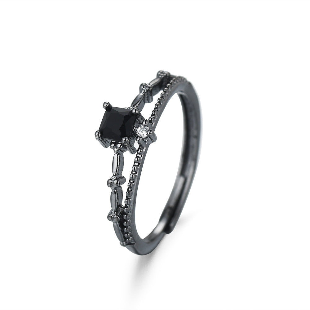Wholesale  Inlaid with Black Square Zircon Personality Delicate Rings