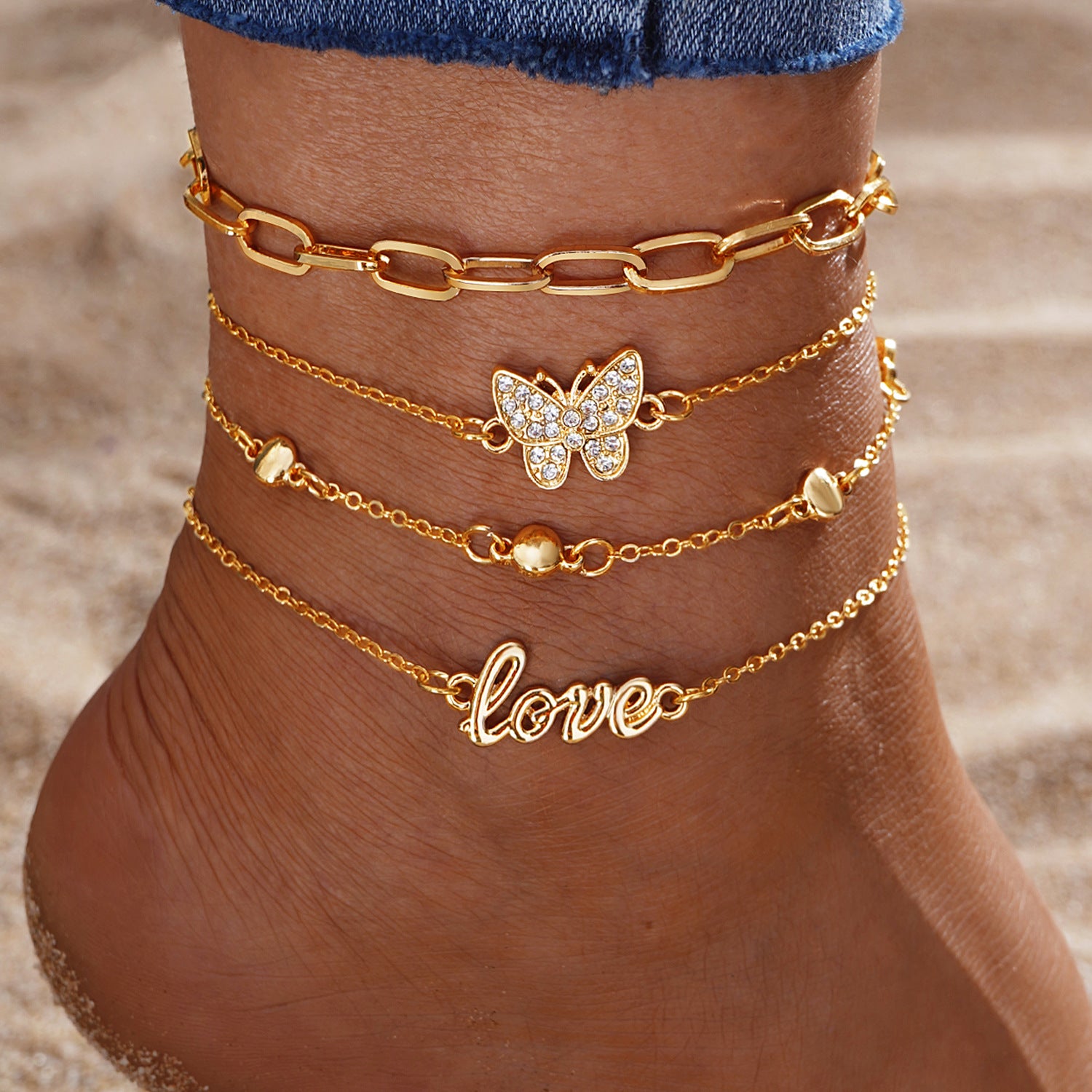 Wholesale Retro Beach Pineapple Pearl Layered Anklet Set For Women Fashion Jewelry Accessory Gift