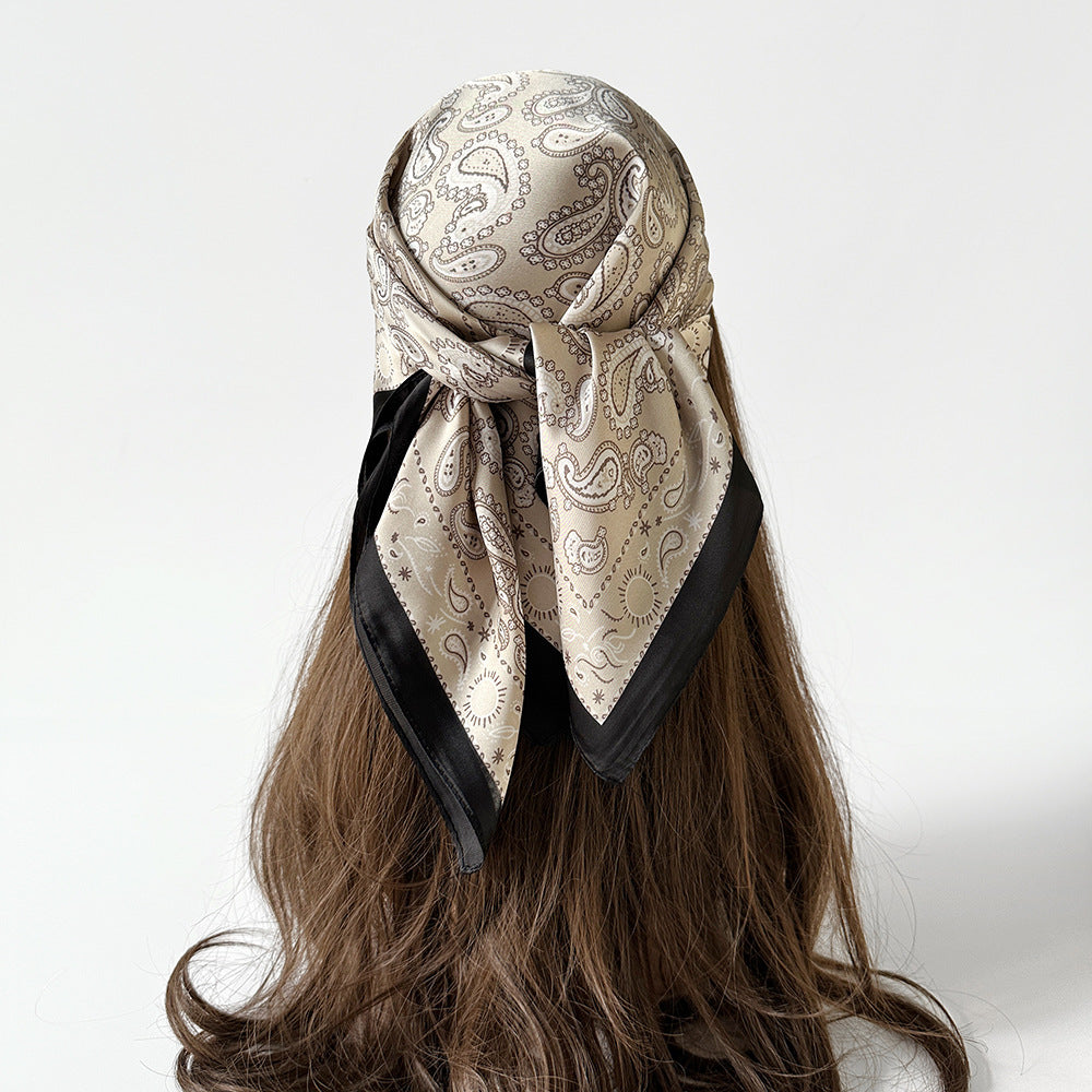 Wholesale Black and White Cashew Flower Silk  Scarf