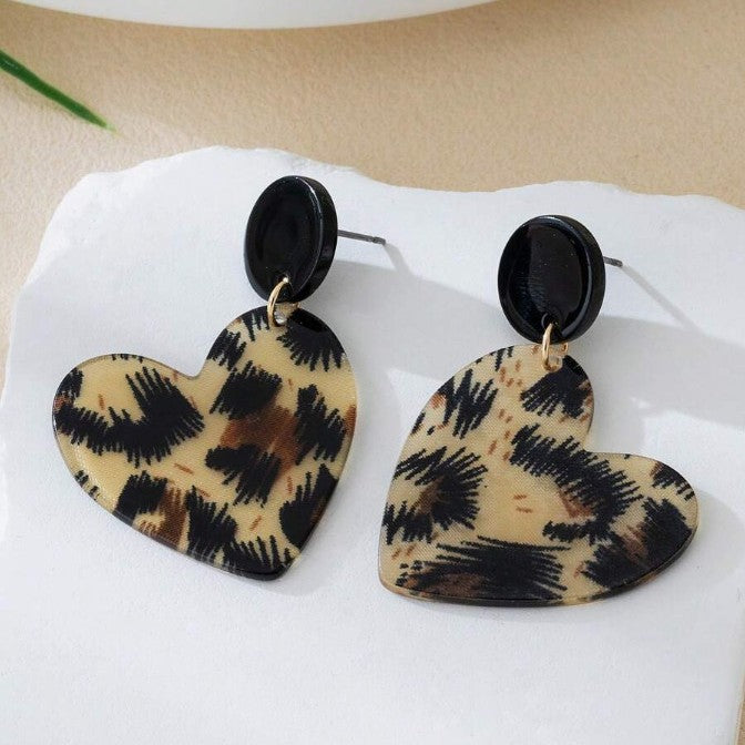 Wholesale  Retro Fashion Leopard Print Heart Acrylic Heart Earrings