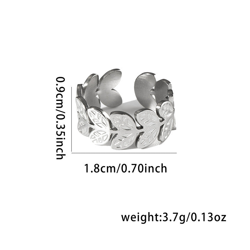 Wholesale Chic Geometric Hollow Leaf Open Ring,  Titanium Steel Electroplated,  Fashion Jewelry Accessory