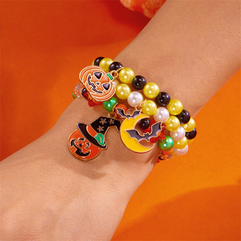 Wholesale  Ghost Pumpkin Stretch Beaded Charm Bracelet